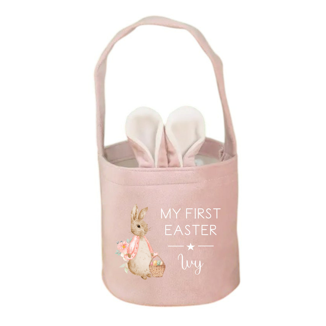 Personalised Happy Easter Pink Rabbit Bunny Basket