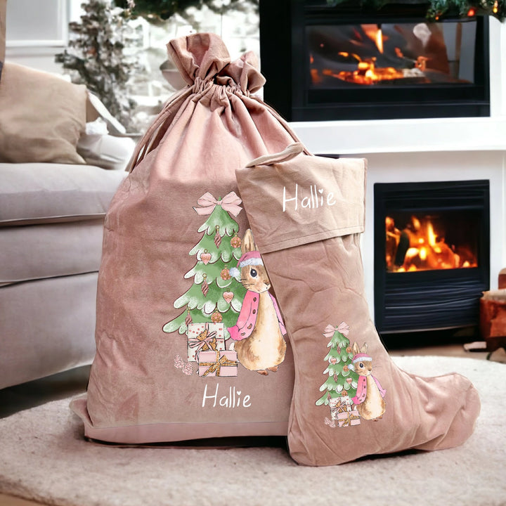 Personalised Pink Rabbit Christmas Stocking or Santa Sacks