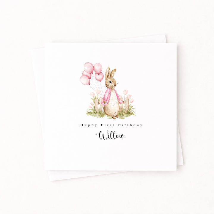 Personalised Pink Rabbit Garden Birthday Card