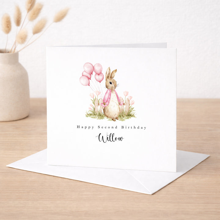 Personalised Pink Rabbit Garden Birthday Card