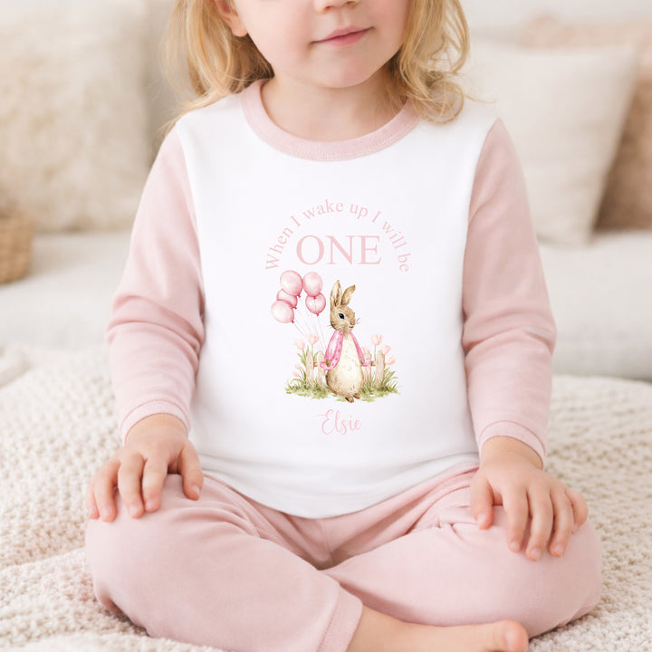 Personalised Pink Rabbit When I Wake Up I Will Be One Birthday Pyjamas