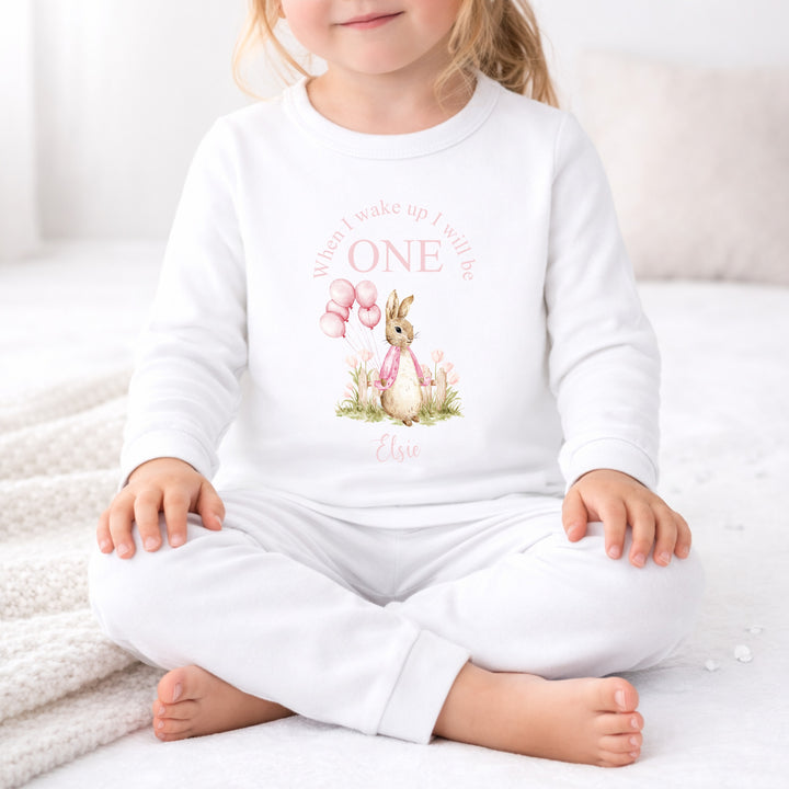 Personalised Pink Rabbit When I Wake Up I Will Be One Birthday Pyjamas