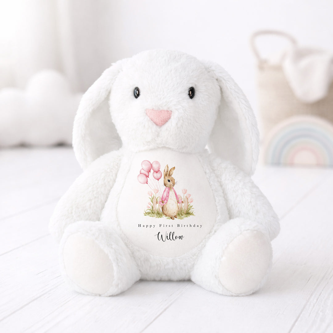 Personalised Pink Rabbit Garden First Birthday Teddy