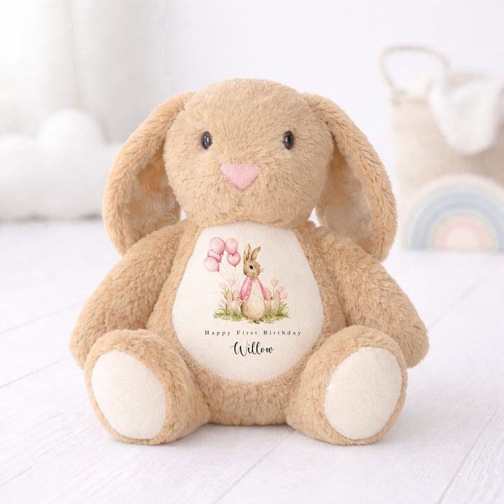 Personalised Pink Rabbit Garden First Birthday Teddy