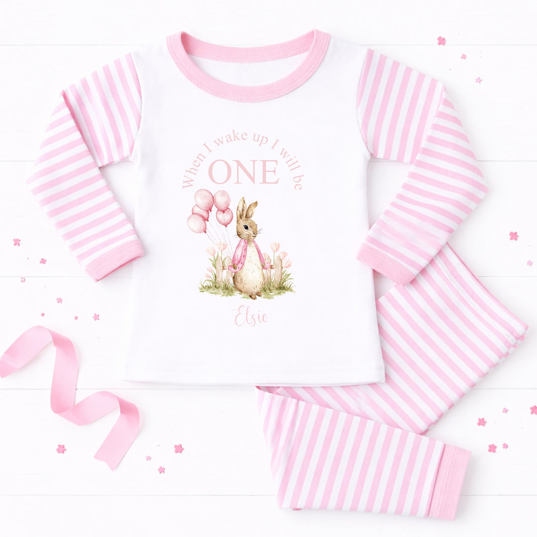 Personalised Pink Rabbit When I Wake Up I Will Be One First Birthday Pyjamas