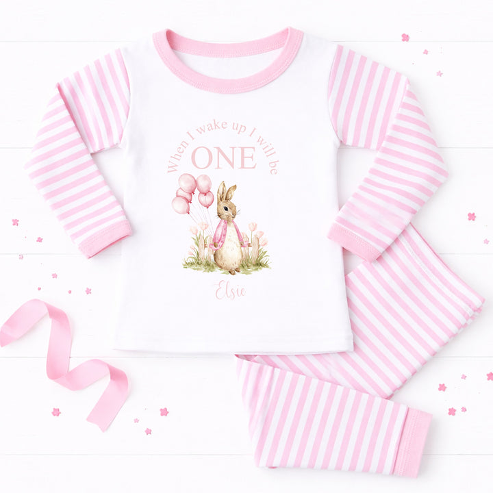 Personalised Pink Rabbit When I Wake Up I Will Be One First Birthday Pyjamas