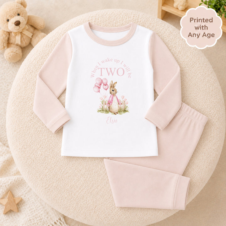 Personalised Pink Rabbit Garden Any Age Birthday Pyjamas
