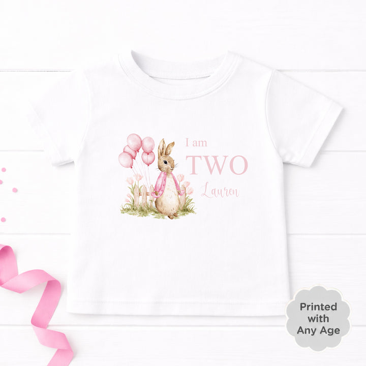 Personalised Pink Rabbit Garden Any Age Birthday T-Shirt