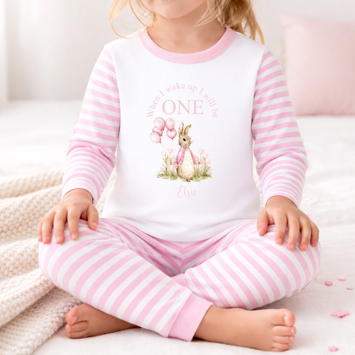 Personalised Pink Rabbit When I Wake Up I Will Be One First Birthday Pyjamas