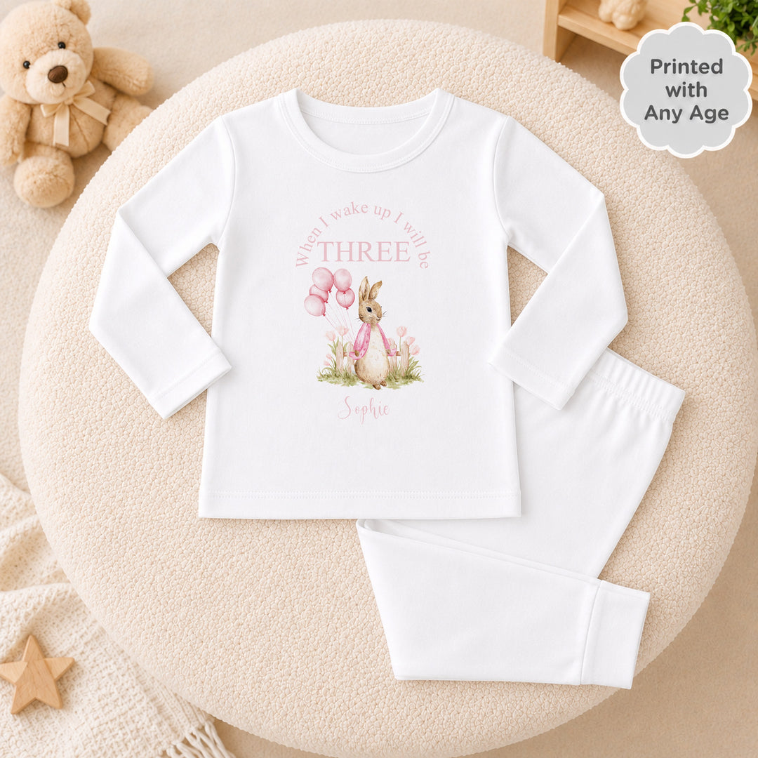 Personalised Pink Rabbit Garden Any Age Birthday Pyjamas