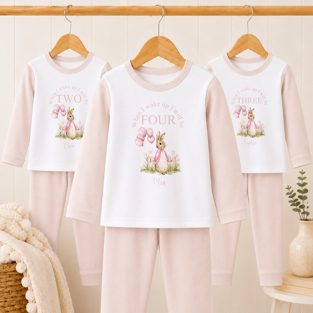 Personalised Pink Rabbit Garden Any Age Birthday Pyjamas