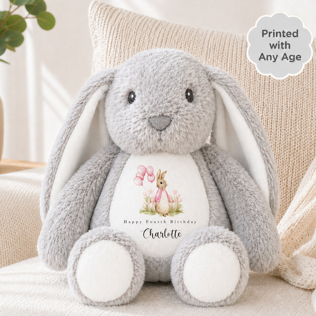 Personalised Pink Rabbit Garden Any Age Birthday Teddy