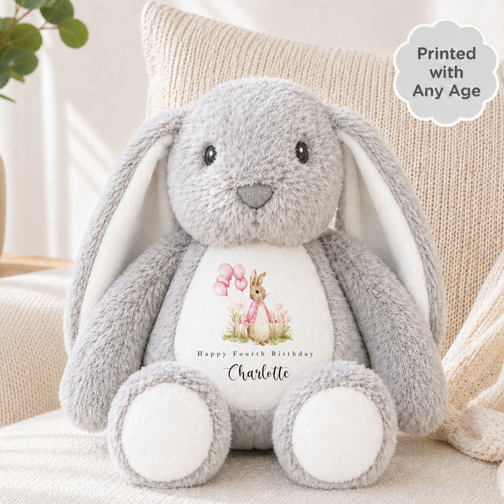 Personalised Pink Rabbit Garden Any Age Birthday Teddy