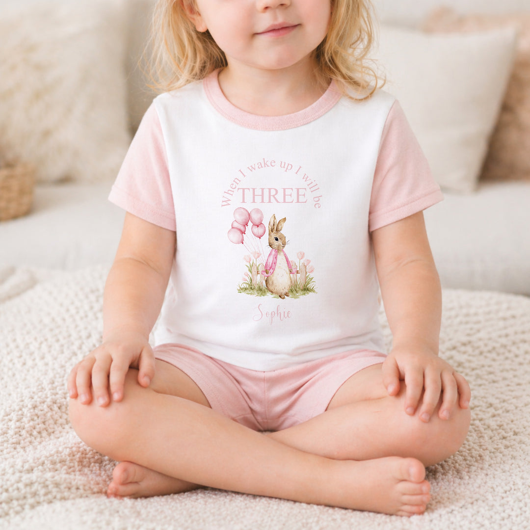 Personalised Pink Rabbit Garden Any Age Birthday Pyjamas