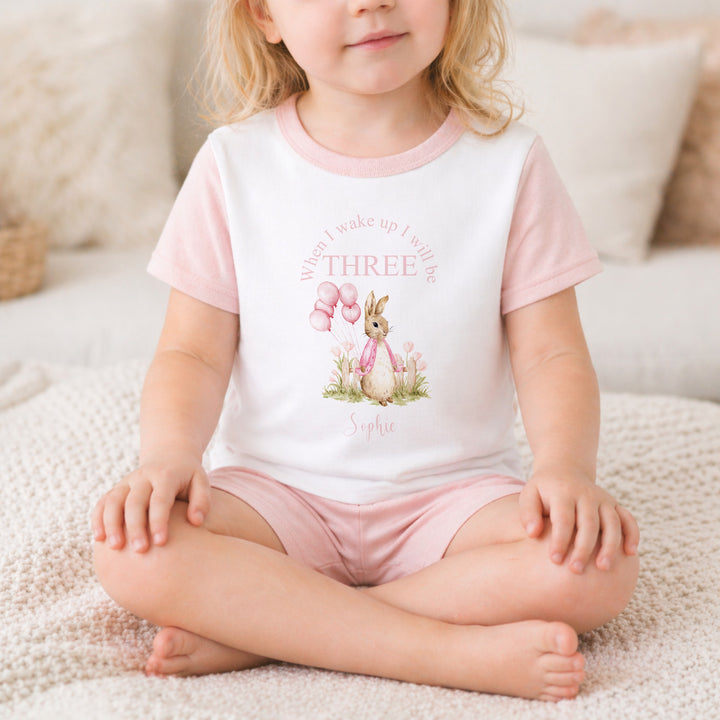 Personalised Pink Rabbit Garden Any Age Birthday Pyjamas