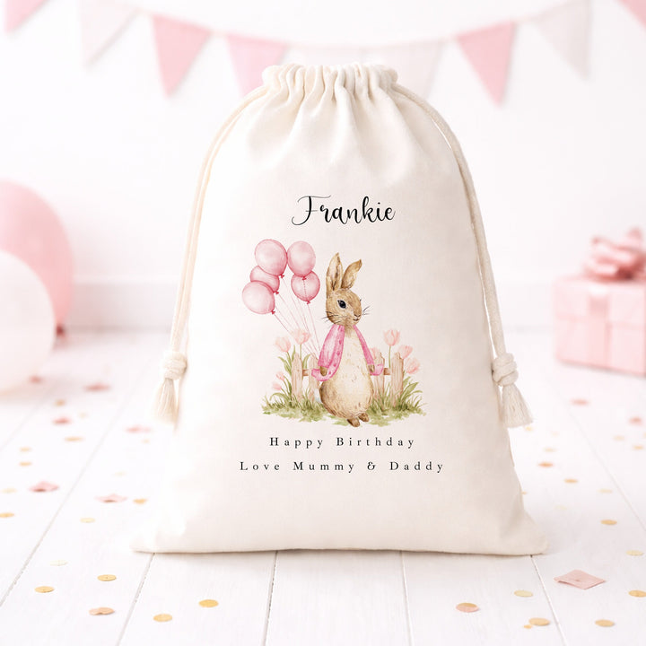 Personalised Pink Rabbit Garden Birthday Gift Sack