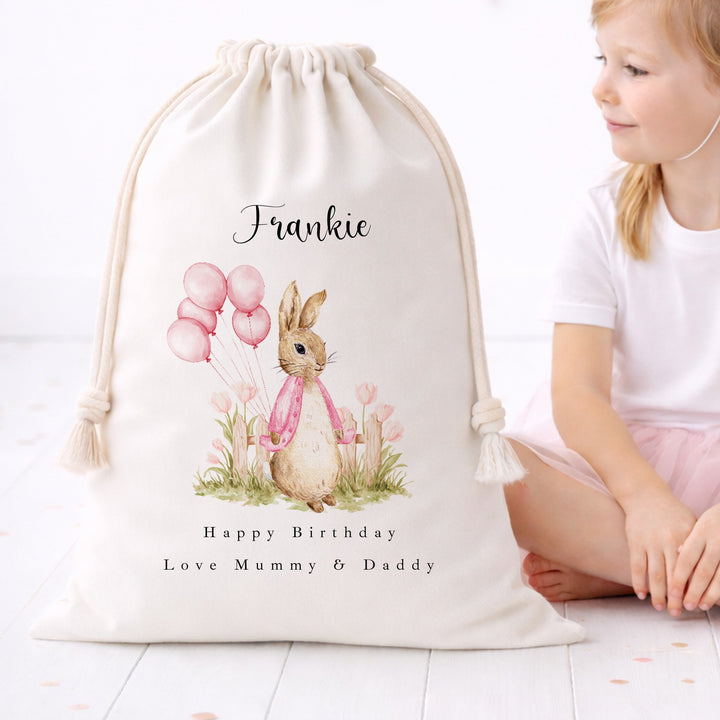 Personalised Pink Rabbit Garden Birthday Gift Sack