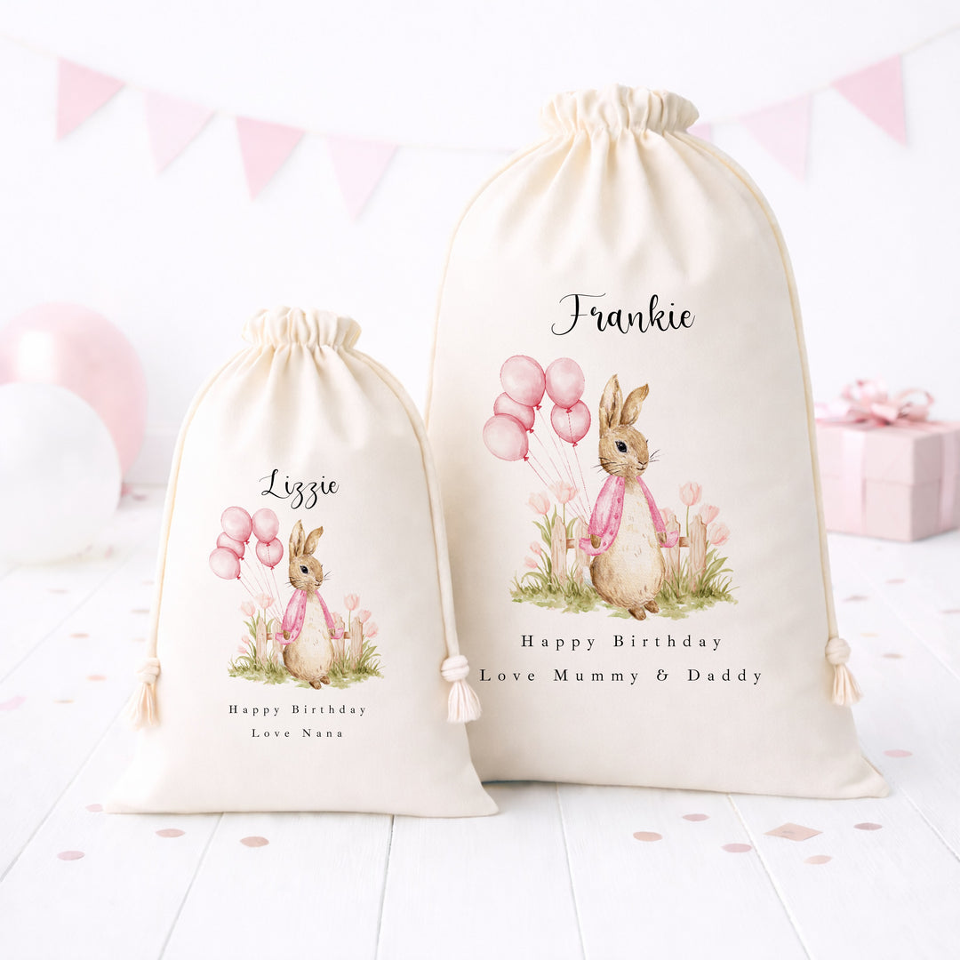 Personalised Pink Rabbit Garden Birthday Gift Sack