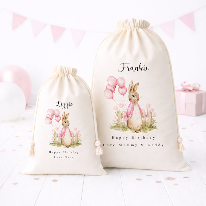 Personalised Pink Rabbit Garden Birthday Gift Sack
