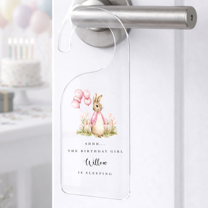 Personalised Pink Rabbit Garden The Birthday Girl Is Sleeping Door Sign