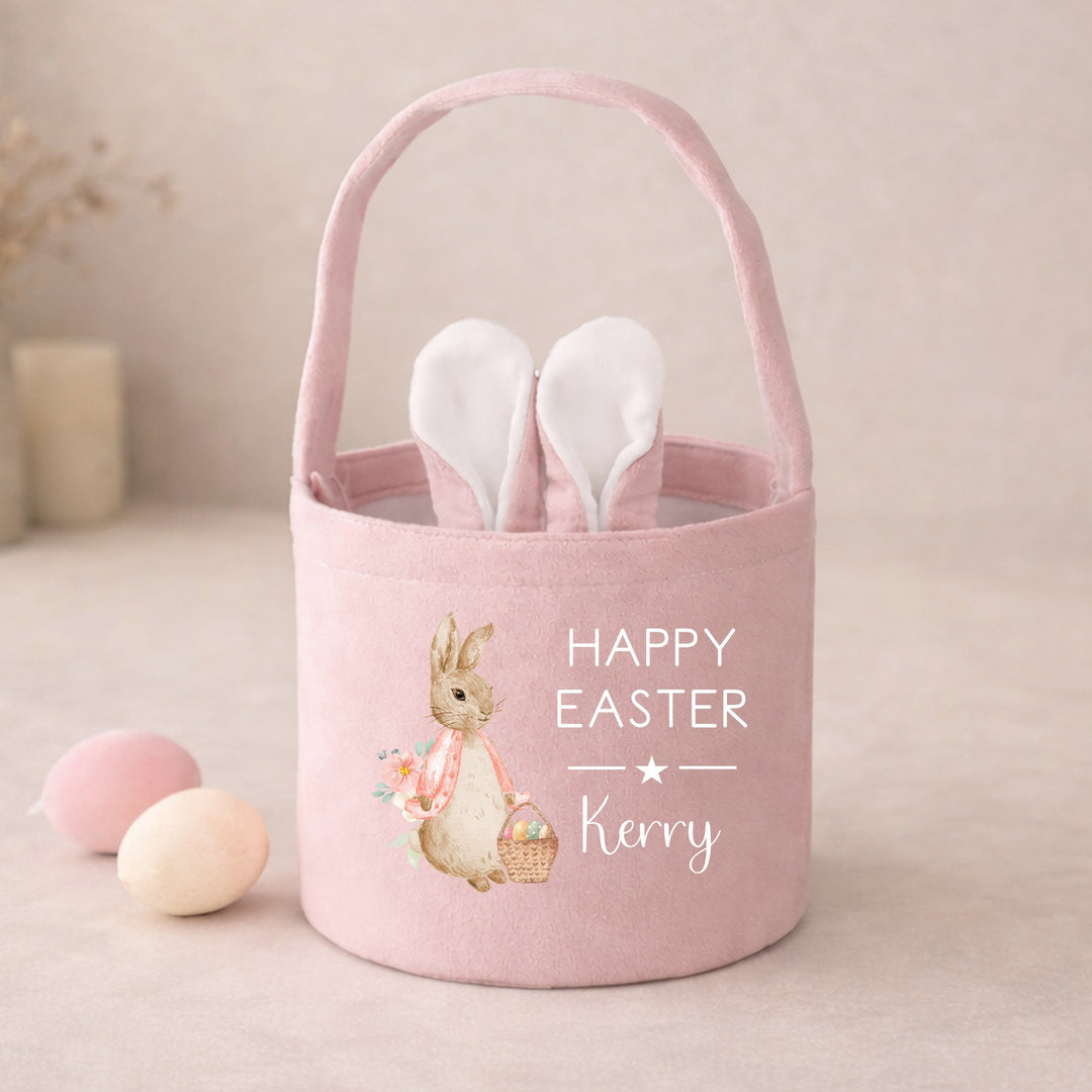 Personalised Happy Easter Blue or Pink Rabbit Bunny Basket