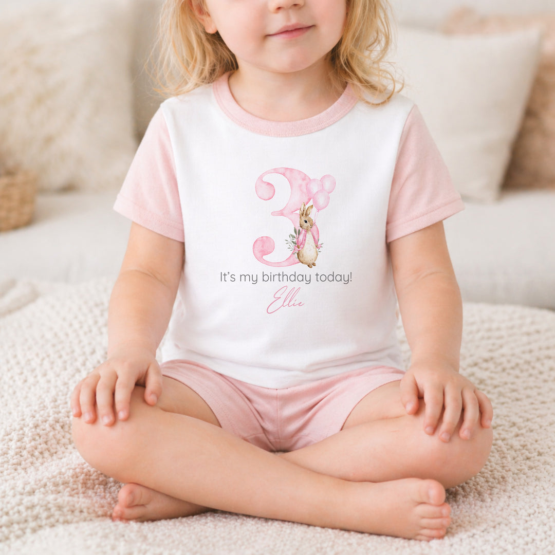 Personalised Pink Rabbit Any Age Short Sleeve Birthday Pyjamas