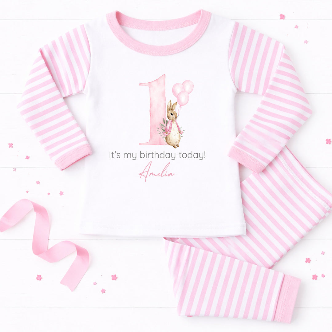 Personalised Pink Rabbit First Birthday Pyjamas