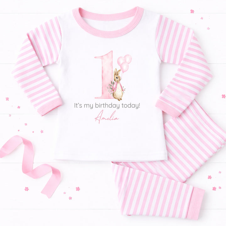 Personalised Pink Rabbit First Birthday Pyjamas
