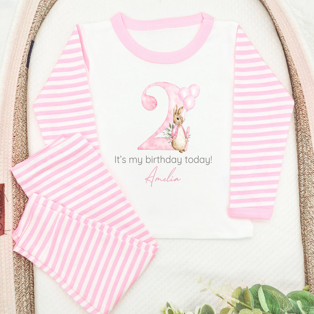 Personalised Rabbit Pink Stripe Birthday Pyjamas