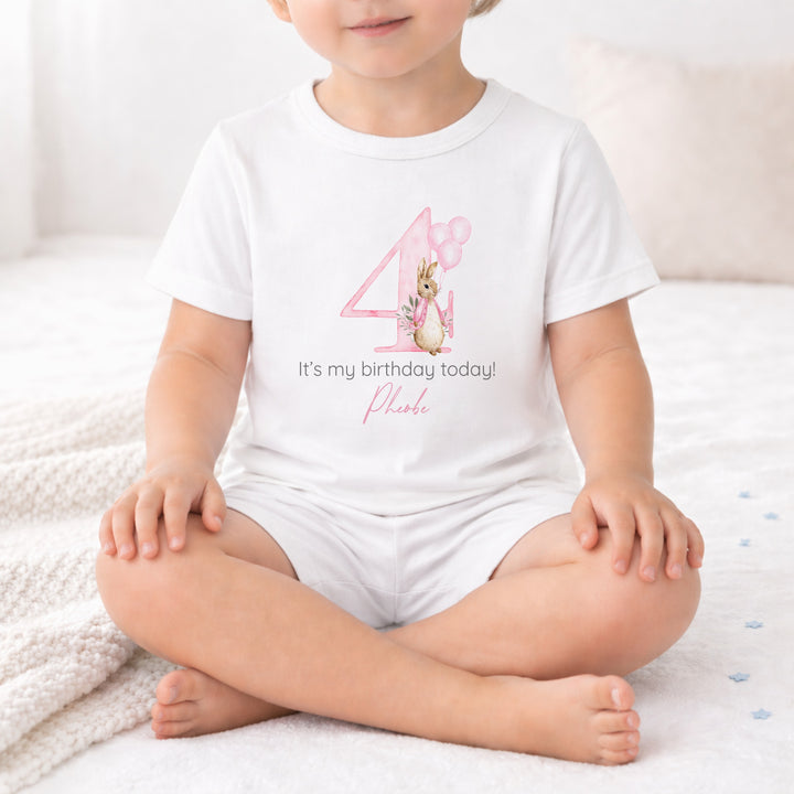 Personalised Pink Rabbit Any Age Short Sleeve Birthday Pyjamas
