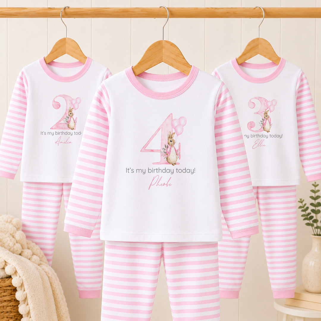 Personalised Pink Rabbit Balloon Any Age Birthday Pyjamas