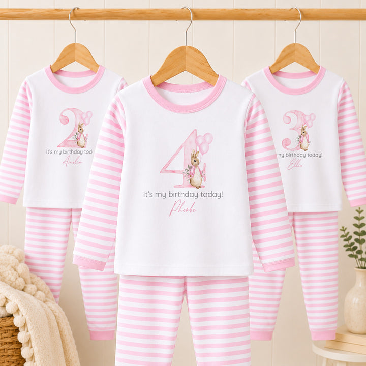 Personalised Pink Rabbit Balloon Any Age Birthday Pyjamas
