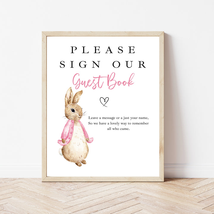 Personalised Pink Rabbit Birthday Party Guest Book