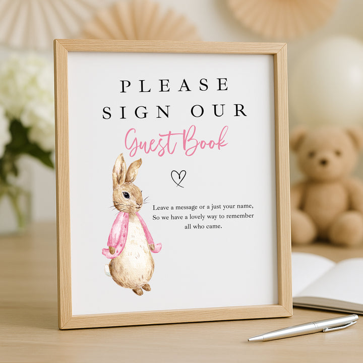 Personalised Pink Rabbit Birthday Party Guest Book