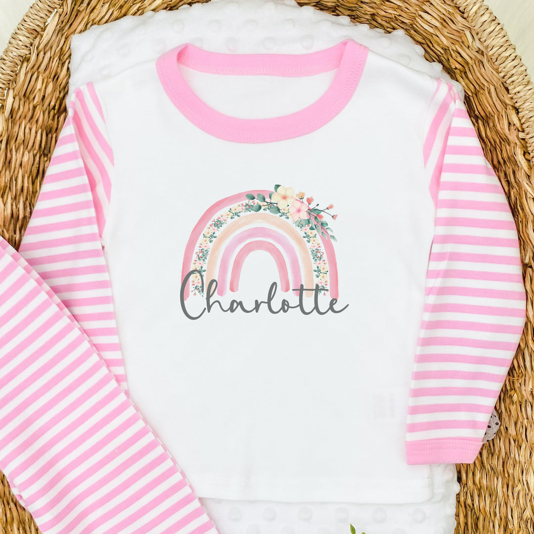 Personalised Pink Floral Rainbow Pyjamas