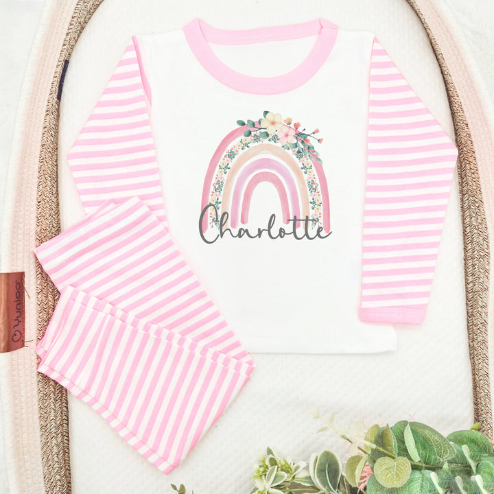 Personalised Pink Floral Rainbow Pyjamas