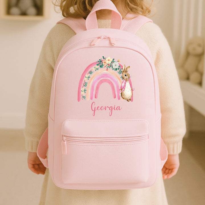 Personalised Pink Rabbit Rainbow Backpack