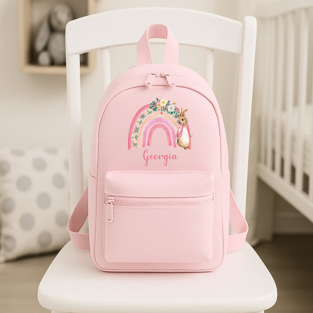 Personalised Pink Rabbit Rainbow Backpack