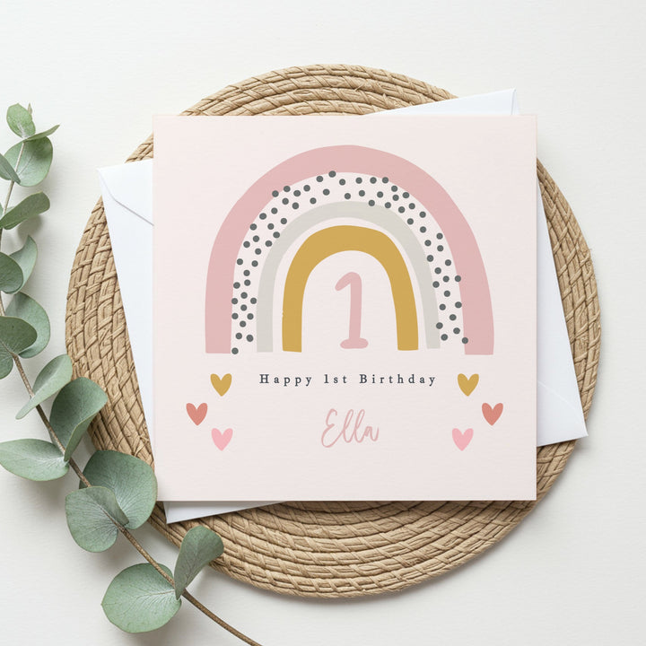 Personalised Pink Rainbow Birthday Card