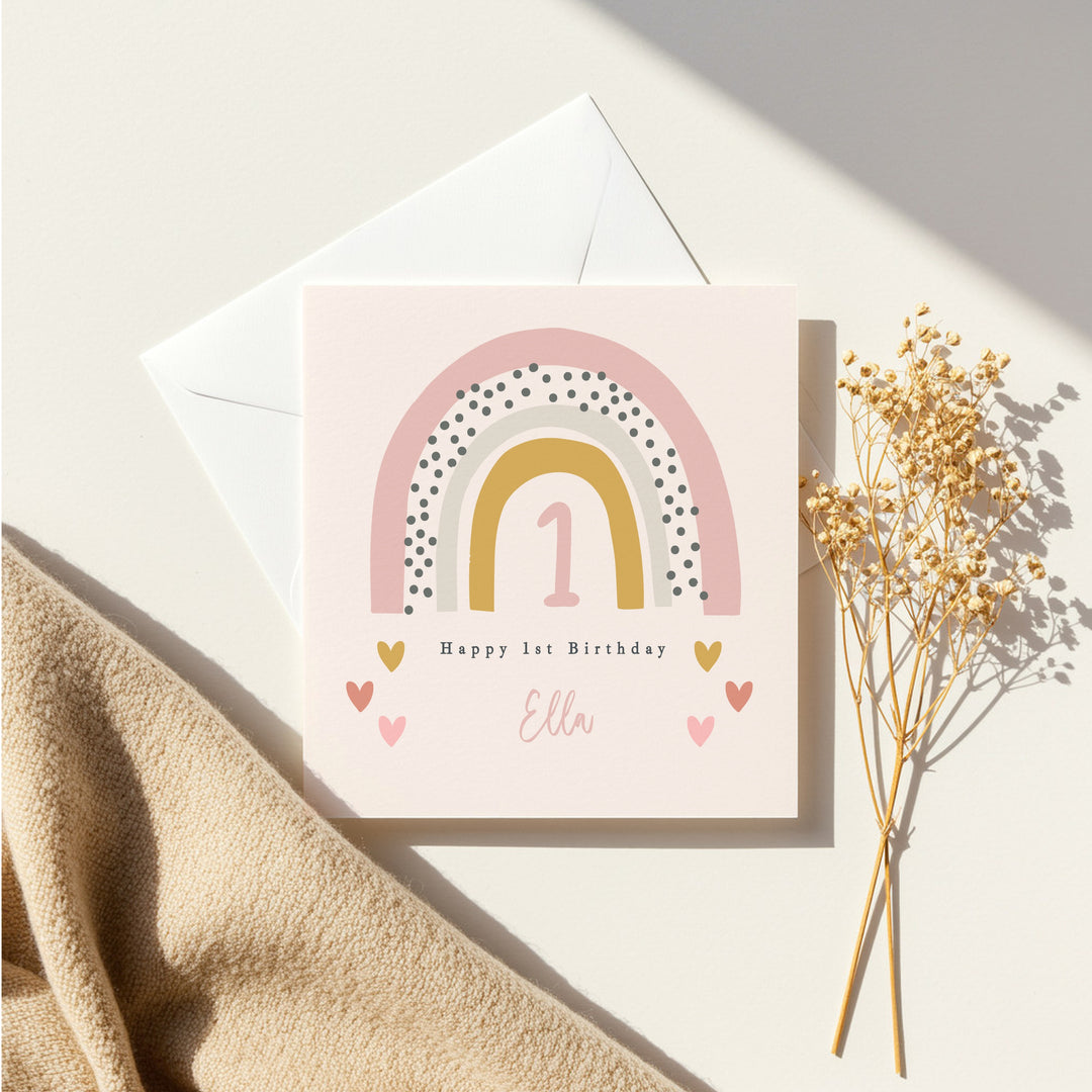 Personalised Pink Rainbow Birthday Card