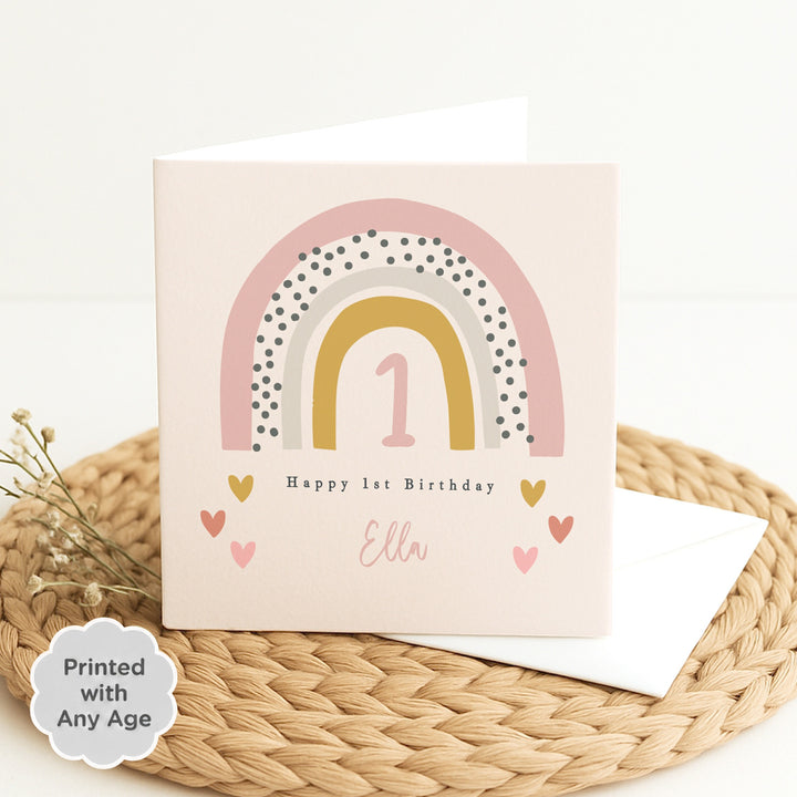 Personalised Pink Rainbow Birthday Card