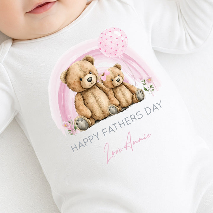Personalised Pink Bear Rainbow Happy Father&