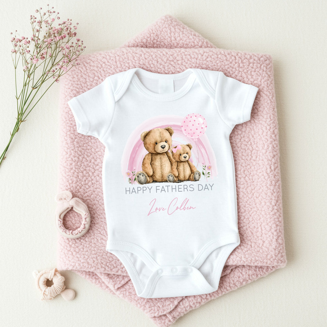 Personalised Pink Bear Rainbow Happy Father&