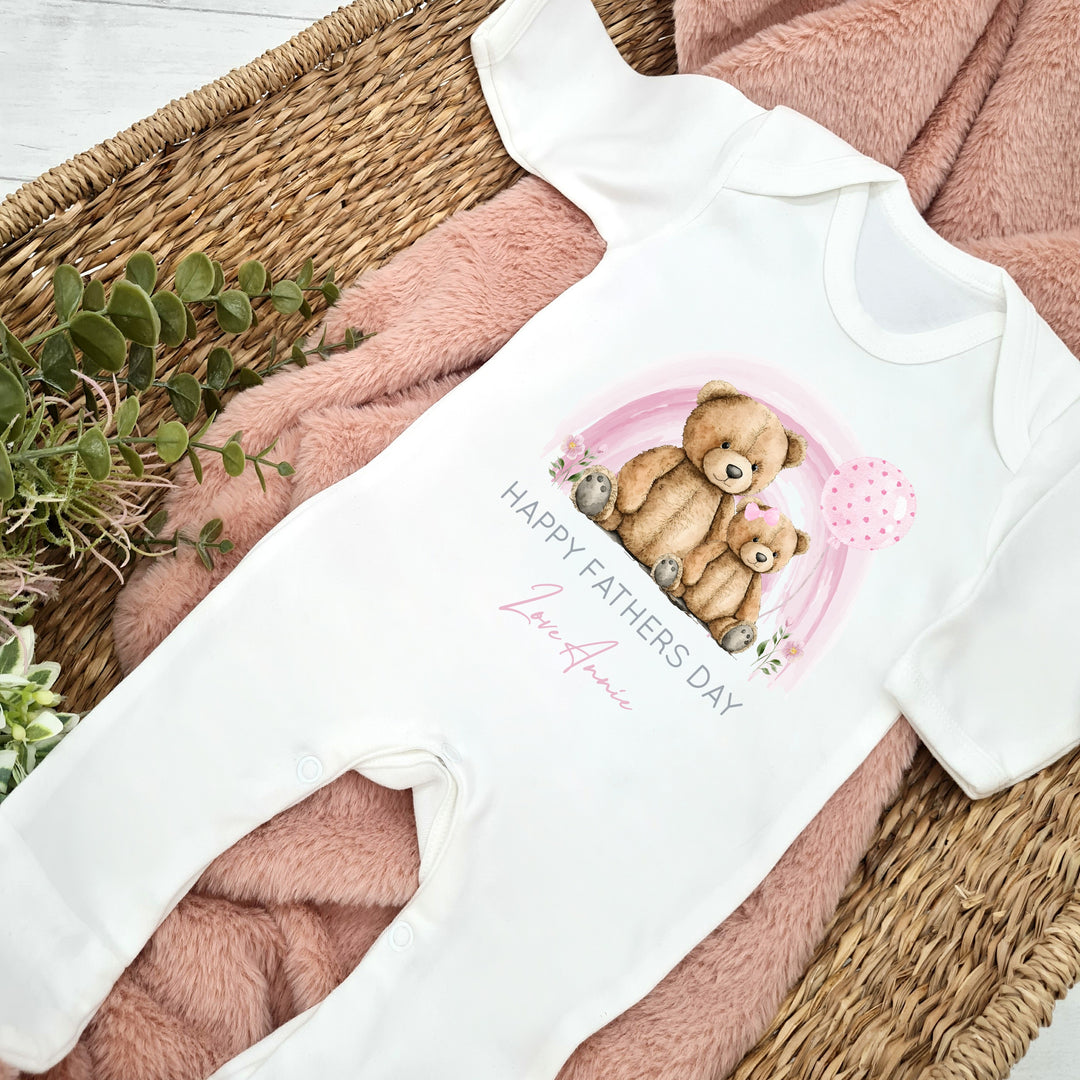 Personalised Pink Bear Rainbow Happy Father&