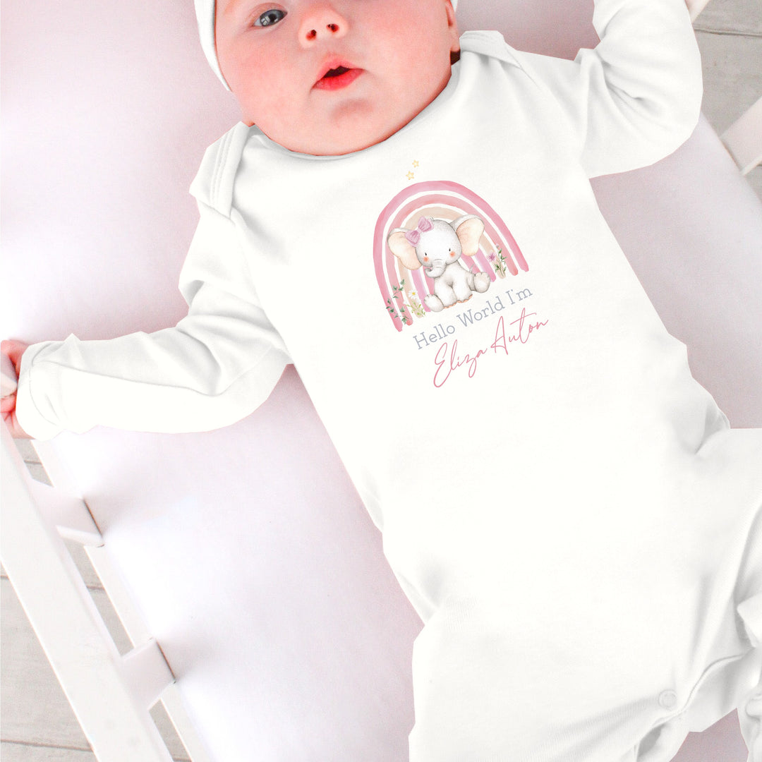 Personalised Pink Rainbow Hello World Babygrow/Vest