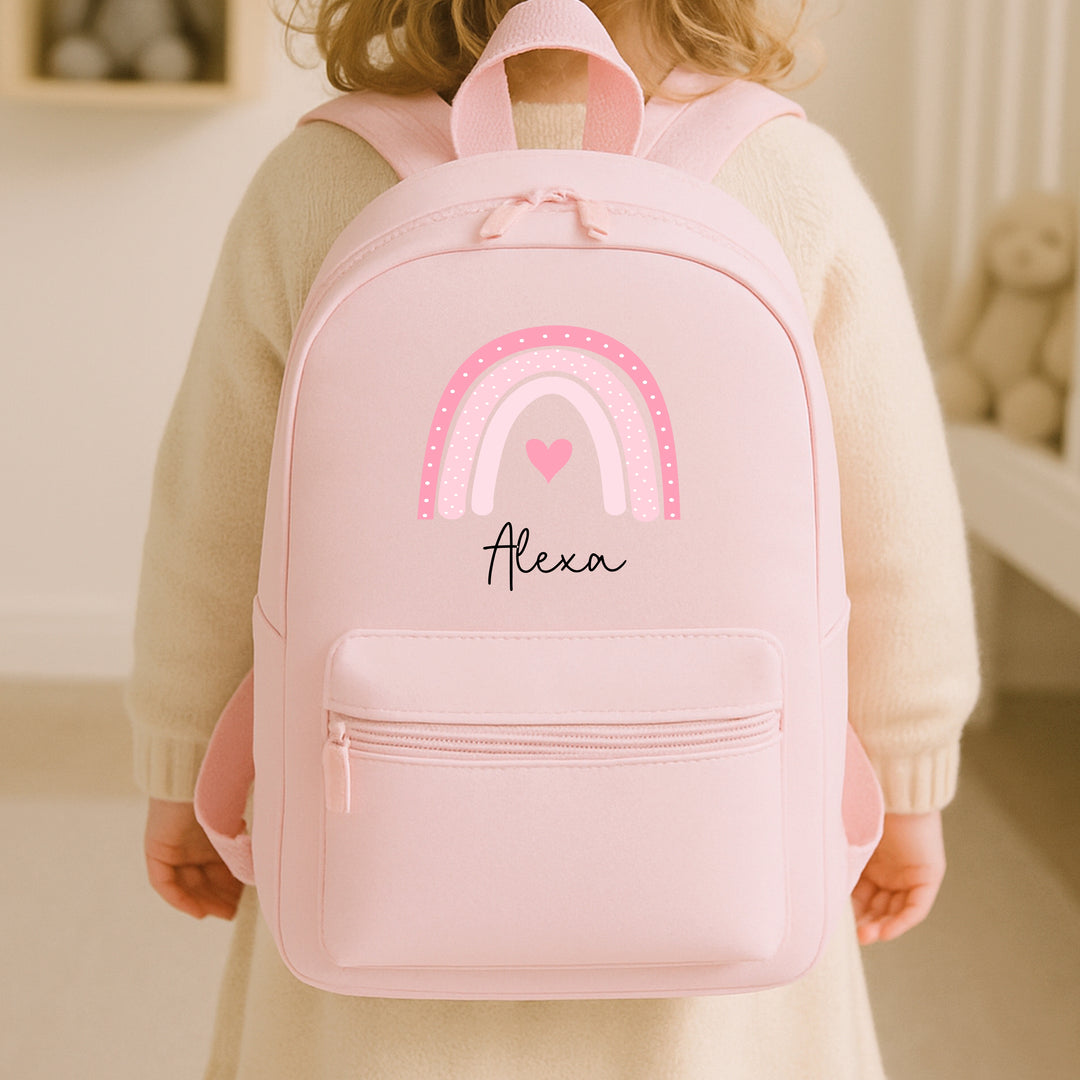Personalised Pink Rainbow Heart Backpack