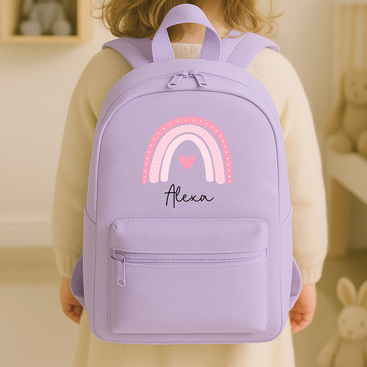 Personalised Pink Rainbow Heart Backpack