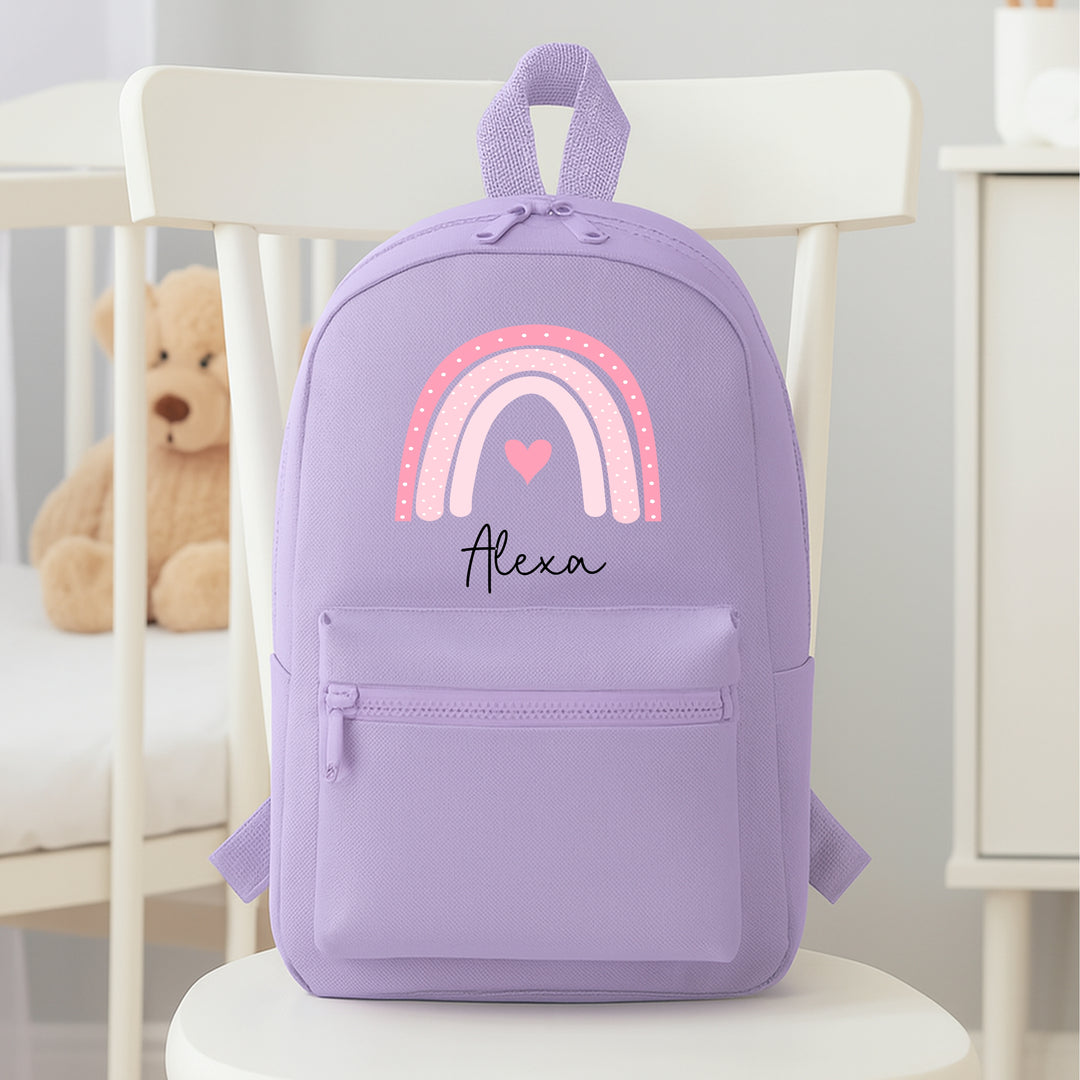 Personalised Pink Rainbow Heart Backpack
