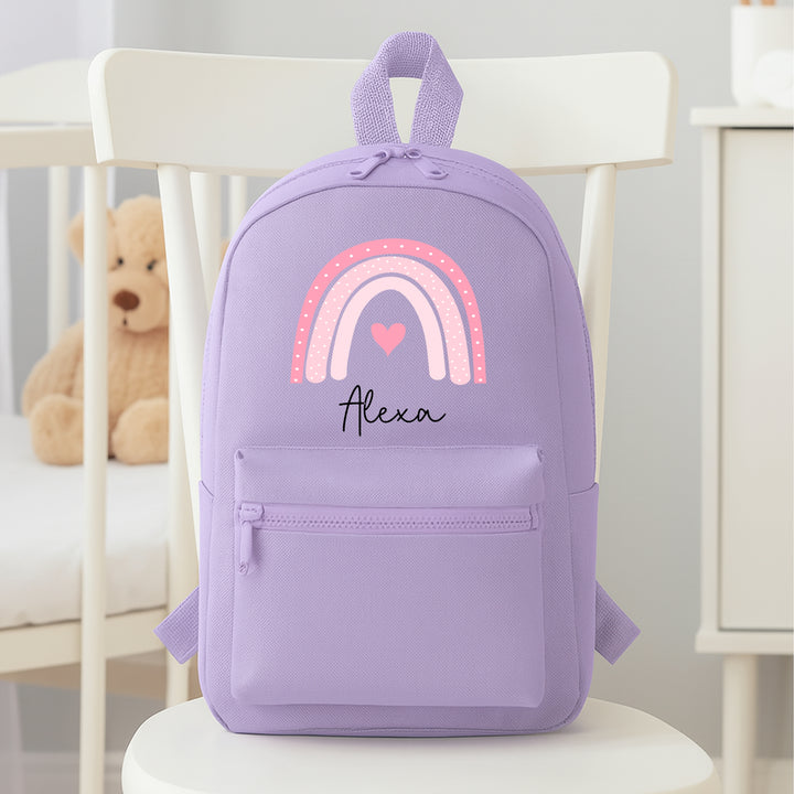 Personalised Pink Rainbow Heart Backpack