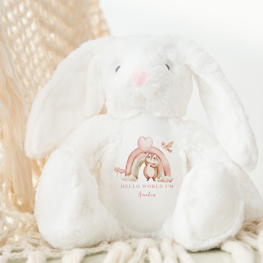 Personalised Girls Pink Rainbow Babygrow & Bunny Set